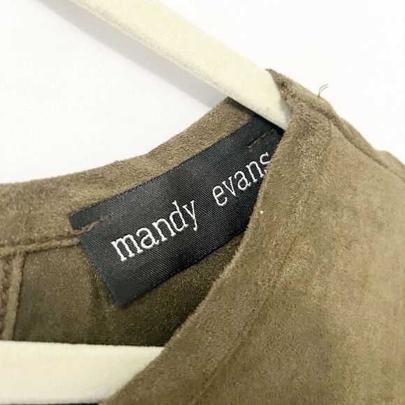 Mandy Evens Olive Suede Asymmetric Short Sleeve Top Size M - Picture 4 of 4